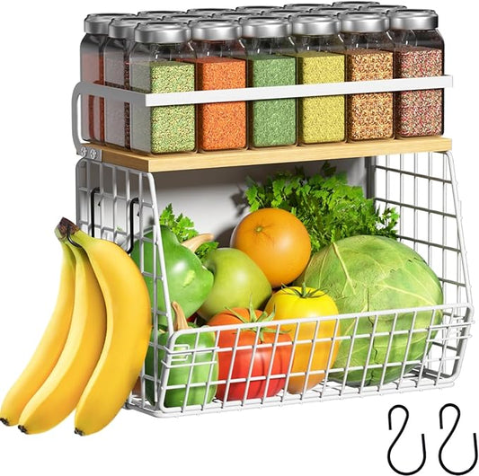 Magnetic Shelf for Fridge with Wood Lid, Fruit Potato and Onion Storage Bins, Pantry Organizers & Storage, Large Container Magnetic Spice Rack for Refrigerator, Kitchen Counter (White, 1)