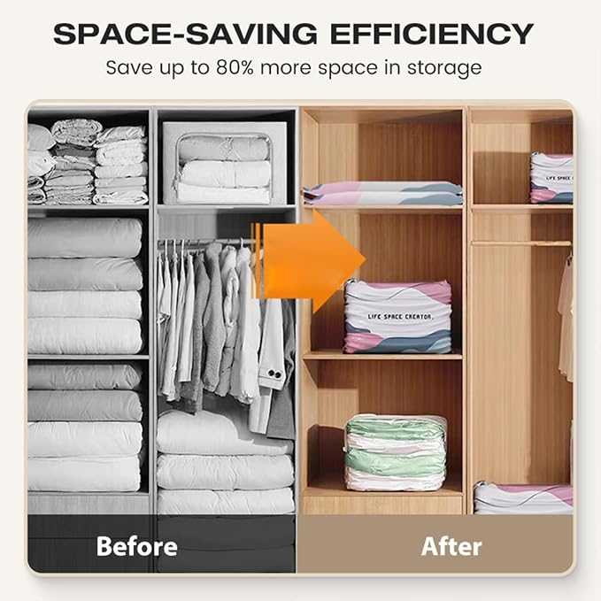 No Pump Vacuum Storage Bags, Better Life Space Bags, Large Capacity Compression Storage Bags For Clothes, Bedding & Blankets, Space Saving Vacuum Seal Bags Without Pump (3, 100x80x32cm)