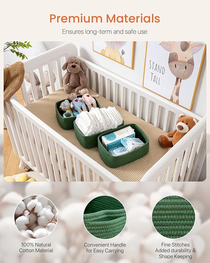 KALLAX Small Woven Storage Basket for Organizing, 12 x 8 x 4.5 inch, 3 Pack | Shelf baskets for closet organization, toy storage and home decor, Perfect as empty gift baskets for holidays, Green