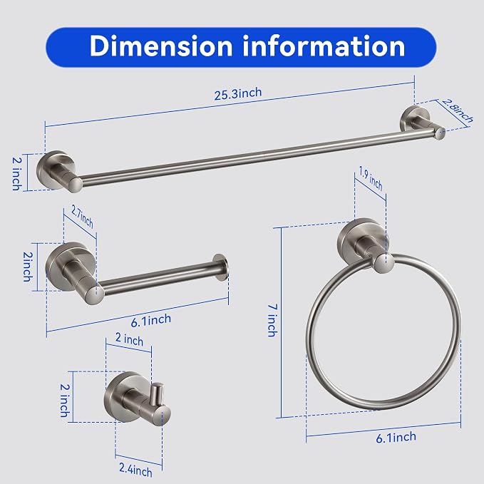 BGL Bathroom Accessories Set 4-Pieces Shiny Brushed Nickel Zinc Alloy Wall Mounted Towel Racks for Bathroom
