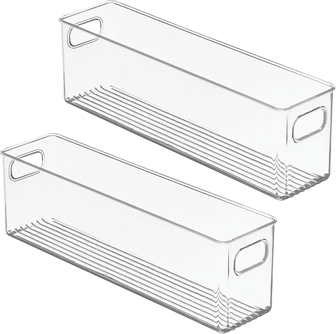 mDesign Plastic Kitchen Organizer - Storage Holder Bin with Handles for Pantry, Cupboard, Cabinet, Fridge/Freezer, Shelves, and Counter - Holds Canned Food, Snacks - 2 Pack - Clear