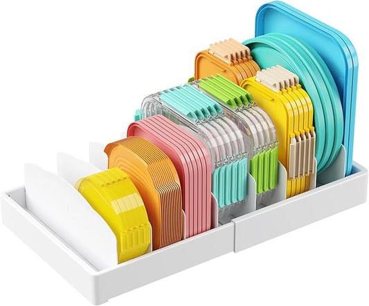 Lifewit Kitchen Cabinet Organizer for Food Contanier Lid, Expandable Lids Holder with 8 Adjustable Dividers & 9 Sections for Pantry Organizers and Storage, Home Drawer Organization, Large, 9.8"-17"