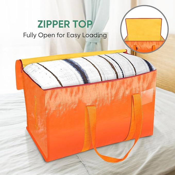 BALEINE 8-Pack Oversized Moving Bags with Reinforced Handles, Heavy-Duty Storage Tote for Clothes, Moving Supplies (Orange, 8-Pack)