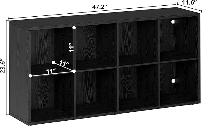 IRONCK 8-Cube Storage Organizer, Reversible Vertical Bookshelf, Black | 8-cube reversible shelf organizer. Bookshelf or TV stand. Extra-thick frame, FSC certified. Anti-tip.