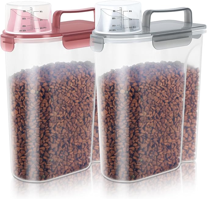 LEAWALK 5Lbs/6Qt Airtight Pet Storage Container For Cat Dog Bird Food and Keep Fresh, Translucent Body, Upgraded Large Nozzle for Easy Pouring With Handle Design Easy to Carry When Going 2pack
