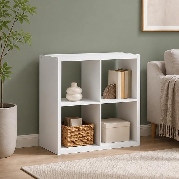 4-Cube Cubicle Bookshelf, Cube Bookcase with Open Back, Reversible Book Shelf, Cube Storage Organizer, 15 x 30 x 30, for Living Room, Home Office, White