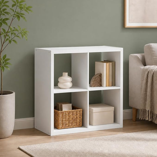 4-Cube Cubicle Bookshelf, Cube Bookcase with Open Back, Reversible Book Shelf, Cube Storage Organizer, 15 x 30 x 30, for Living Room, Home Office, White