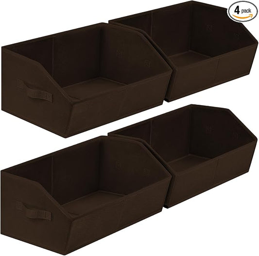 Homsorout Closet Baskets for Shelves Trapezoid - Decorative Storage Baskets with Handle, Closet Bins for Organization, Shelf Storage Bins for Clothes, Books, Home, Office, 4 Pack, Brown
