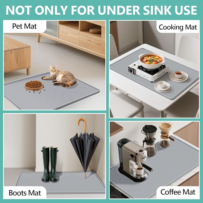 27" x 27" Under Sink Mat for Kitchen Lanstics Under Sink Organizer | Waterproof Raised Edge Silicone Mat Sink Protector Silicone Organizers Tray for Kitchen Bathroom