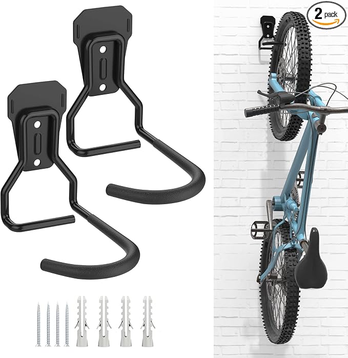 Housolution Bike Wall Mount with Fixed Hook, [2 Pack] Bike Storage Rack | Bike Rack Vertical Stand for Garage - Easily Hang/Detach - with Screws Iron Bike Hanger Brackets