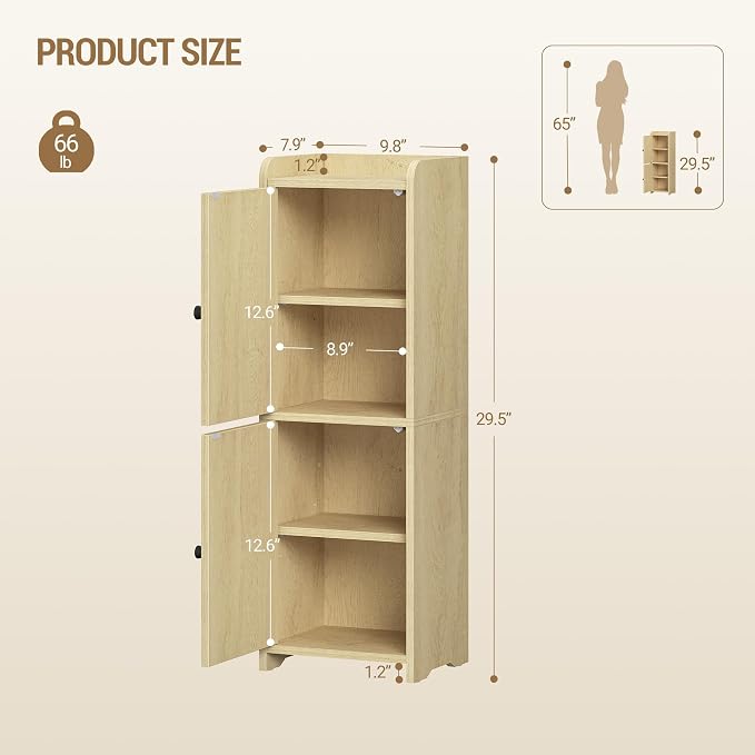 Hzuaneri Bathroom Storage Cabinet, Small Corner Floor Cabinet with 2 Doors | Narrow Toilet Paper Cabinets with Adjustable Shelf, Bathroom Organizer for Small Spaces, 7.9"D x 9.8"W x 29.5"H Rattan Yellow
