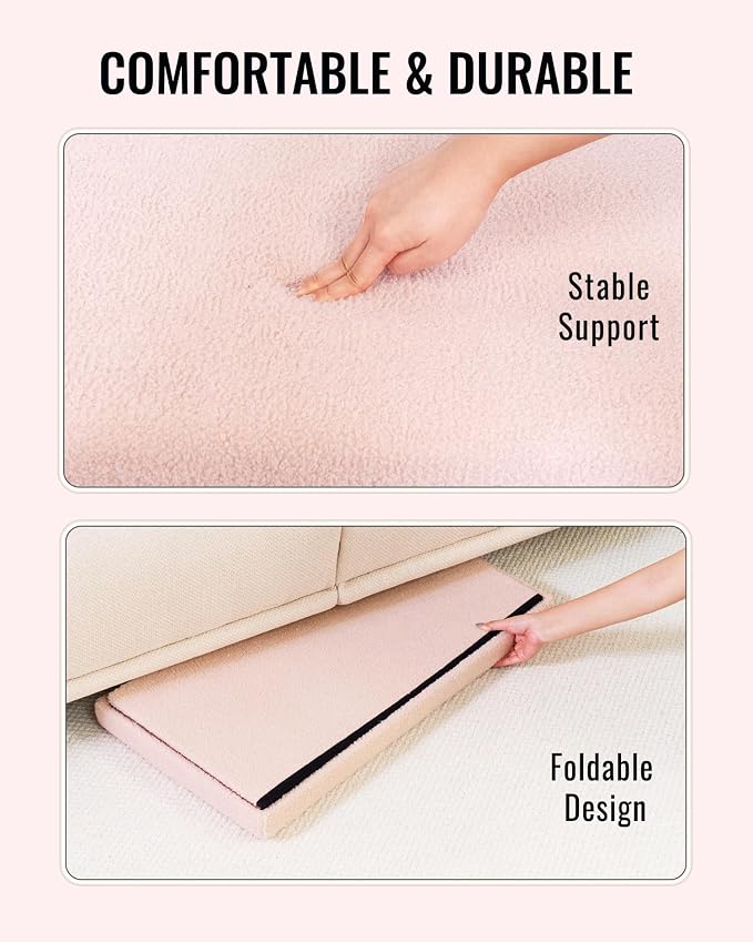 30 Inch Storage Ottoman Bench, Boucle Folding Ottoman Footstool, Rectangular Sherpa Footrest Storage Bench for Bedroom, Living Room, Entryway, Dorm, Pink