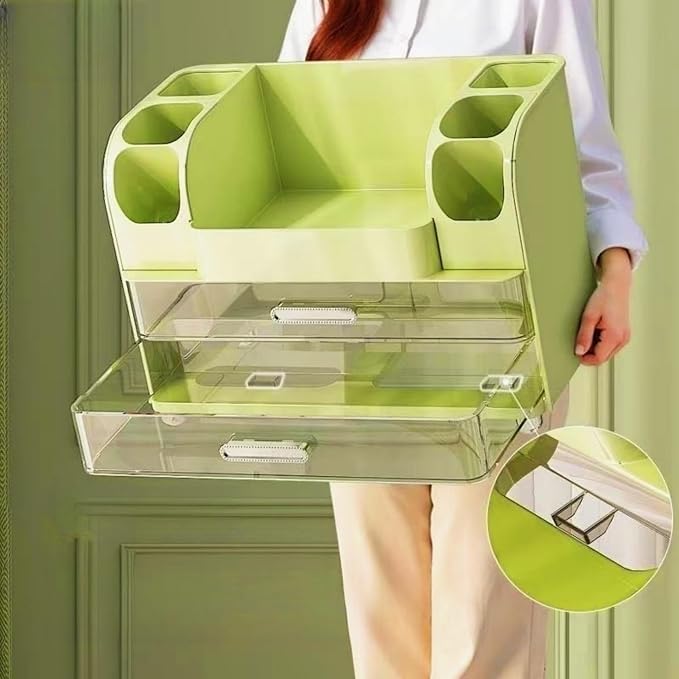 Makeup Organizer with Drawers for Vanity,Bathroom Countertop Organizer with Brushes Holder,Skincare Storage Organizer,Perfect Cosmetic Display Case for Skincare,Lipstick and Beauty Essential (Green)