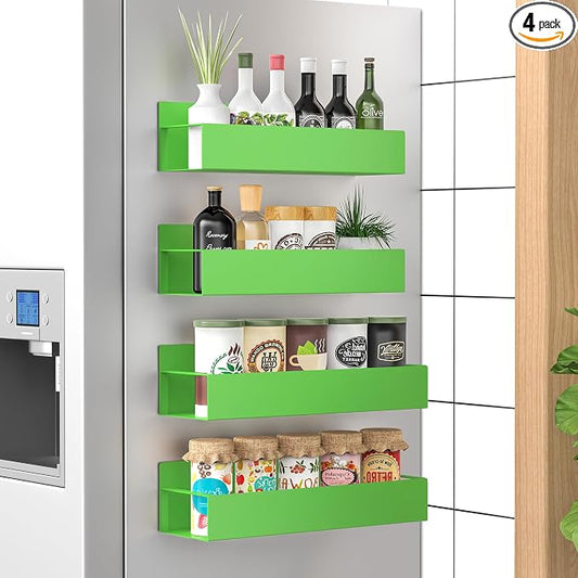 HuggieGems 4 Pack Magnetic Spice Storage Rack Organizer for Refrigerator and Oven, Green Fridge Organizers and Storage