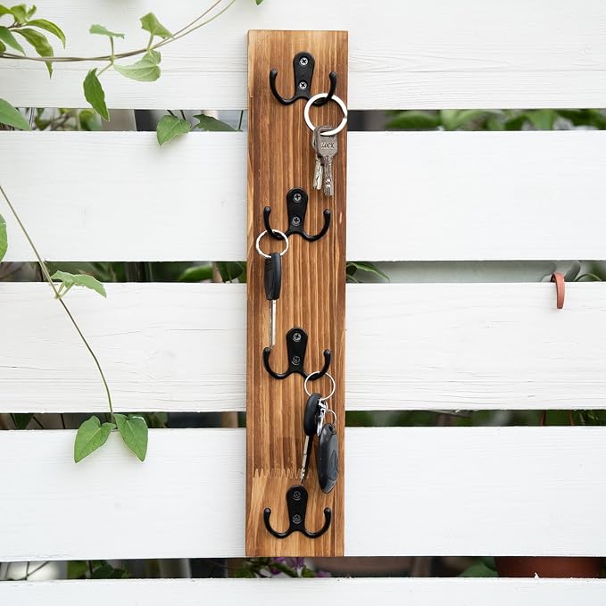 Yohsnor Key Holder Wall Mounted,Vertical Design Brown Key Rack with Hooks | Wall Mount Key Rack Organizer for Laundry Room,Decorative Key Holder - Ideal Space-Saving Storage Solution for Keys,Wallets