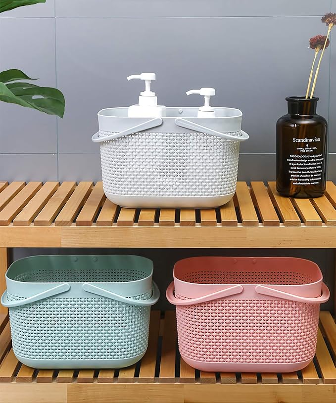 Plastic Portable Shower Caddy Basket, Storage Organizer with Handle, Blue | Bottom Drain Holes, Keep Dry, Sturdy and Durable, Easy to Carry for Bathroom, Kitchen, Dorm Room, RV, College