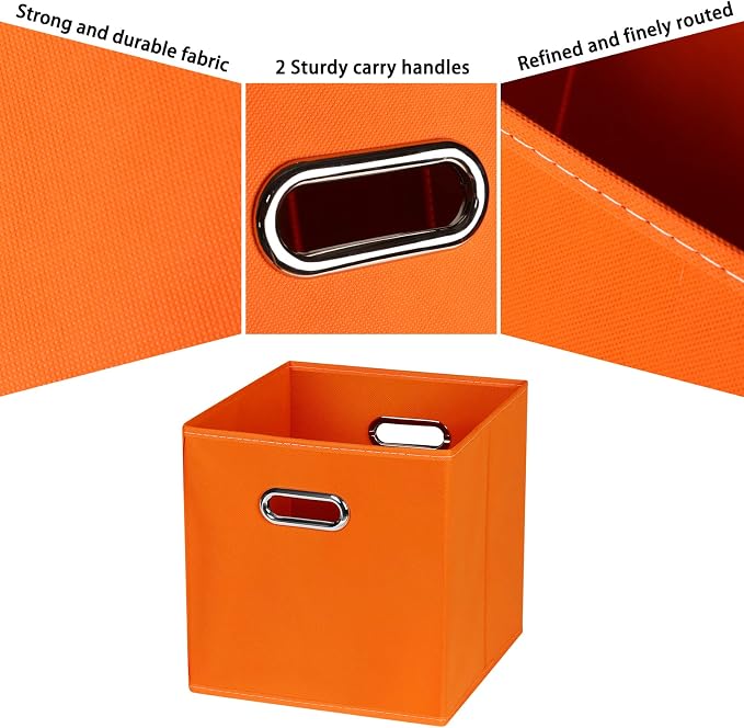 Black Fabric Cubby Storage Bins,13x13x13 Inches ,Cube Organizer Bin Foldable Storage Boxes with Dual Handles Fabric Organizer Box and collapsible Storage basket,Set of 6,Orange