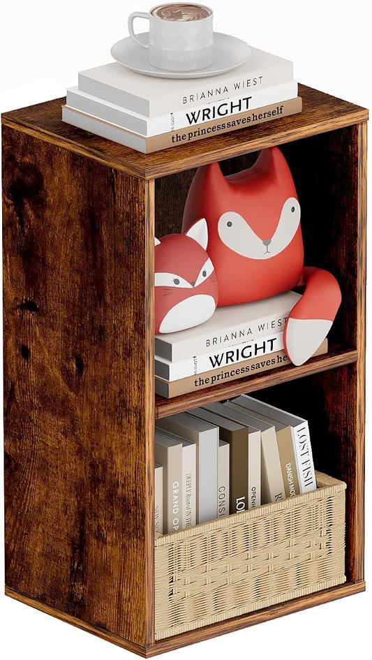 Book Shelf, Wooden Cube Storage Organizer with 11" Open Cubes, Stackable Bookcase for Room Divider Storage, Bookshelf for Living Room, Bedroom, Office (Indonesian Antique Oak, 2-Cube)
