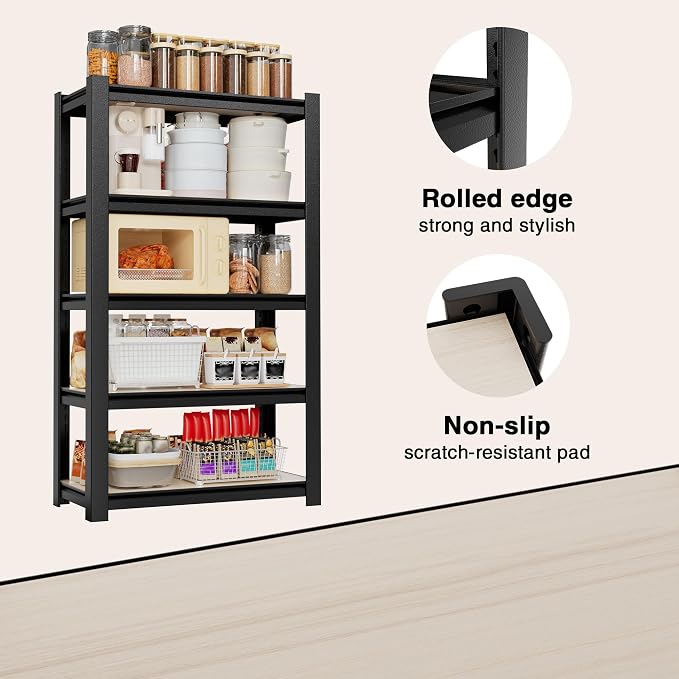 WORKPRO 5-Tier Black Shelving with Board, 24.1”Wx16.2”Dx60”H, 3000LBS Load | Boltless, Adjustable,Waterproof Board, 3000lbs Heavy Duty