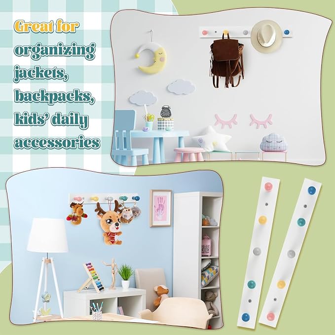 Maitys 2 Pcs Kids Coat Rack Wall Mount Kids Wall Hooks Rainbow Coat Rack Hooks for Boys Girls Toddler Cute Bathroom Decor Colorful Backpack Hanger Supplies for Clothes Hat Towel in Bedroom(Round)