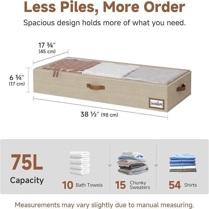 StorageWorks Extra Large Under Bed Storage Containers with Handles and Label Holder, 2 Pack Ultra-thick Fabric Underbed Bins, Closet Organizer for Clothes, Blankets, Sweater