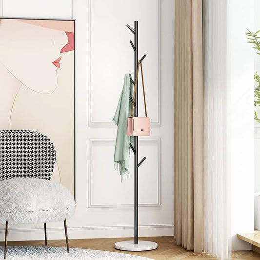 DOORXIFO Black Metal Coat Rack, Freestanding with Hooks, Entryway Coat Rack Stand, Coat Racks with Marble Base, Coat Tree for Hanging Clothes, Hats, Bags | Modern Hat Rack, Easy to Assemble, Heavy Stable Marble Base