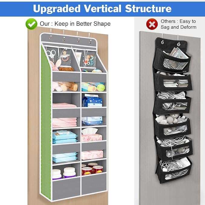 Univivi Upgraded Over the Door Organizer for Baby Nursery, Grey, 5-Shelf | Fabric Door Organizer with Clear Window Deep Pockets, Over Door Hanging Organizer for Baby Essential, Bedroom, and Dorm
