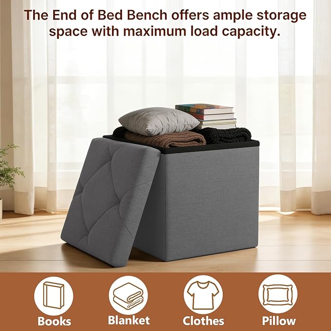 Storage Ottoman Footrest Stool Small Ottoman with Storage,35 Inches Foldable Ottomans Foot Rest Footstool Bench Ottoman with Storage Bench for Living Room Bedroom Dark Grey（15Wx15Dx15H