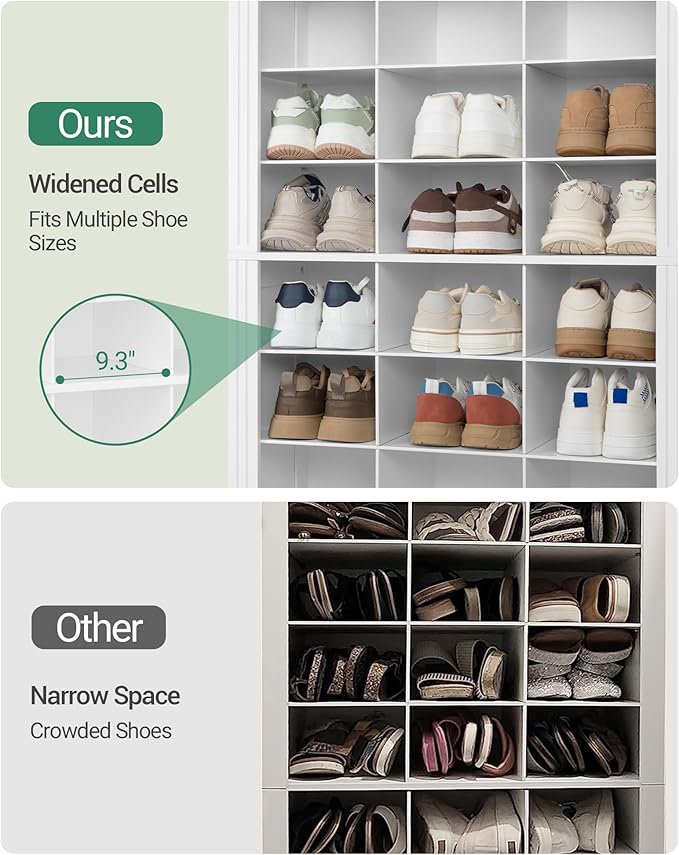 Hzuaneri 13 Tiers Shoe Storage Cabinet, Tall Shoe Cabinet with Cubby | Wooden Shoes Organizer for Closet, 39 Pairs, Shoes Cubby Organizer for Entryway, Hallway, Bedroom, White SR31003X