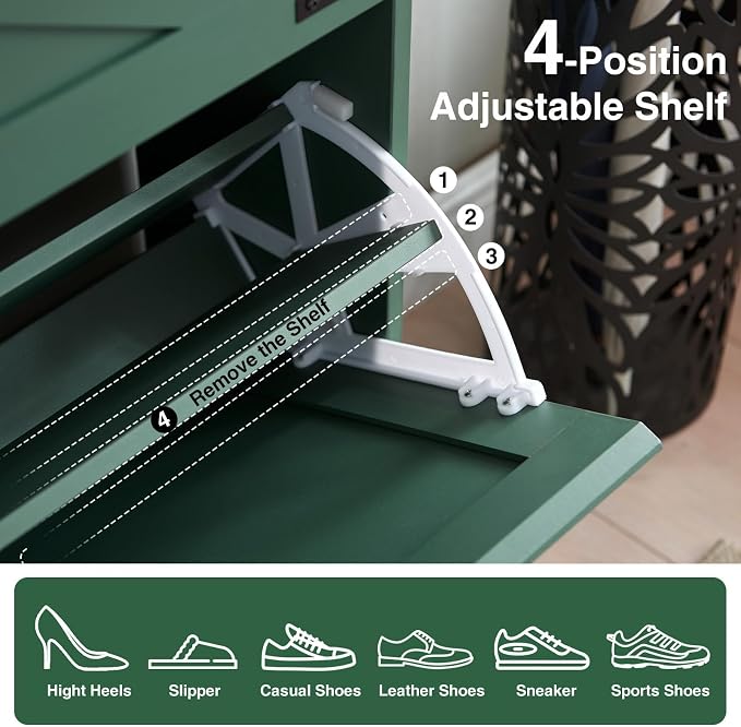 Barnyatoh Farmhouse Shoe Storage Cabinet with 2 Flip Drawers & Barn Door | Freestanding Hidden Slim Narrow Shoe Rack, Adjustable Shelves,Wood Shoes Organizer for Entryway, Foyer, Hallway,Green