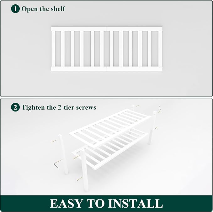 Smiry Bamboo Shoe Rack, 12 Vertical Slats, 2 Tier - 26.8" Wide, White | Stackable Free Standing Wooden Shoe Organizer, Wood Shoe Storage Shelf for Closet, Entryway
