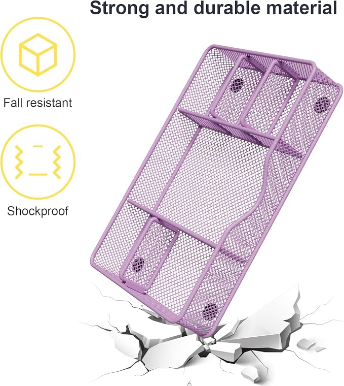 VyGrow Desk Drawer Organizer Tray, Metal Mesh Drawer Organizers Office, 6 Adjustable Compartment, Desk Organizer Tray for Home Office 12.87L x 8.73D x 1.96H inch, Black, 1PC Medium, Purple