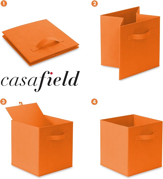 Casafield Set of 6 Collapsible Fabric Cube Storage Bins, Orange - 11" Foldable Cloth Baskets for Shelves, Cubby Organizers & More