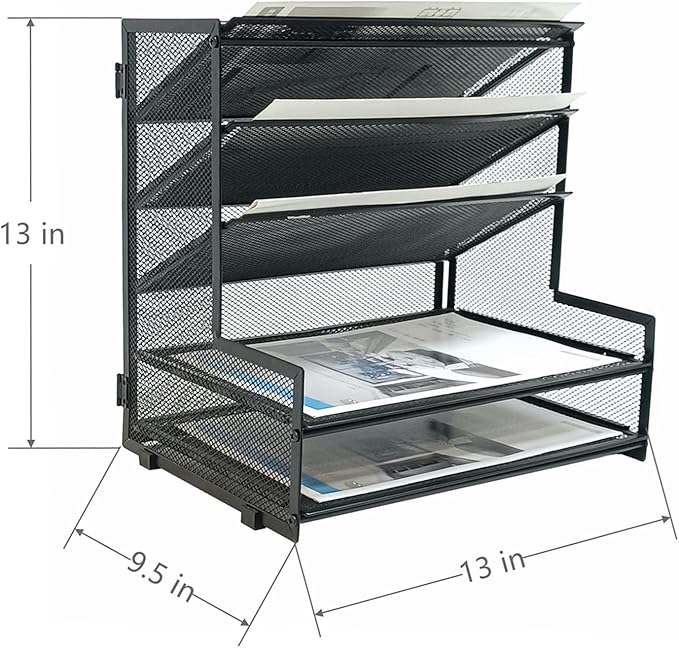 SETTFRFE 5-Tier Metal Desk File Organizer, File Tray Rack | 3 Slanted+2 Horizontal Paper File Holder for Office Supplies,Multi Layer Letter Tray,Home Office Desktop Storage Rack,Black