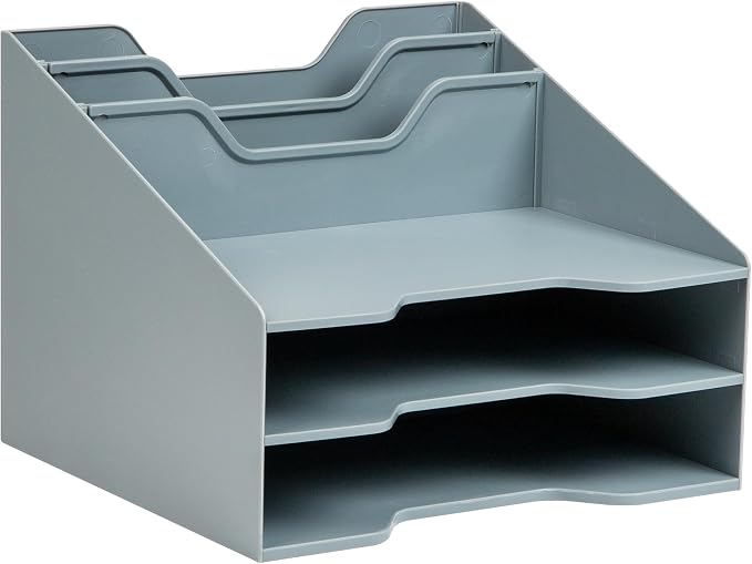 Mind Reader Desktop Organizer, Vertical File Holder, Paper Trays, Office, Plastic, Gray
