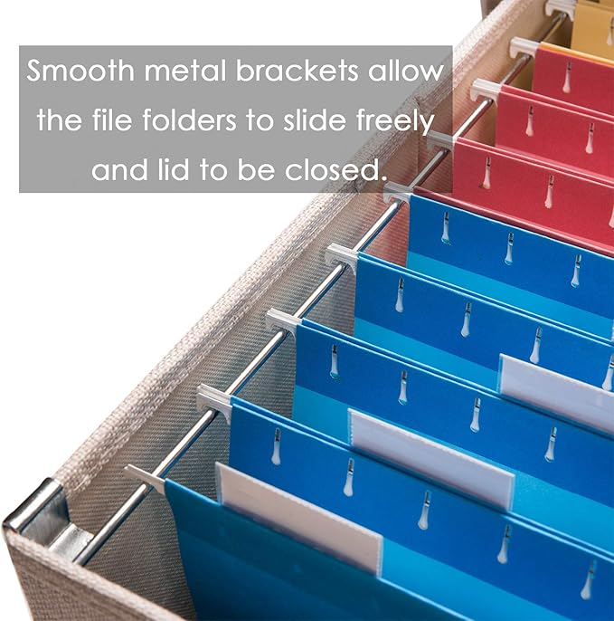 File Organizer Box - Set of 1 Collapsible Decorative Linen Filing Storage Hanging File Folders with Lids Office Cabinet Letter Size Light Grey (14x9.3x10.8 inch)