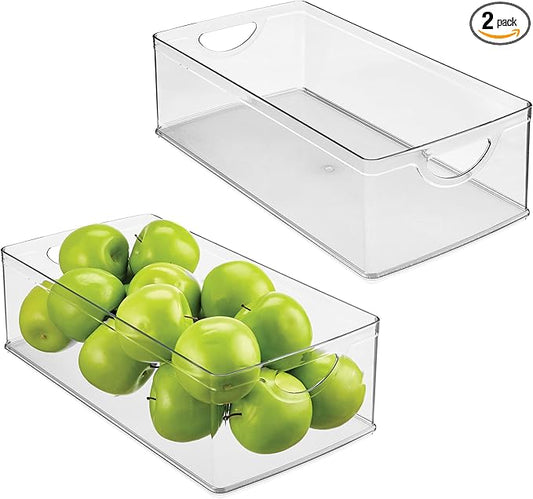 iDesign Stackable Clear Plastic Extra Long Storage Bin, 2-Pack | Organizer for Kitchen Cabinet or Pantry