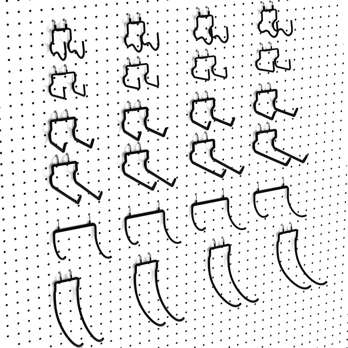 INCLY 24 Pack 1/4" Pegboard Drill Holder Tool Utility Hooks | Heavy Duty Pegboard Hooks, Peg Board Tool Hangers, for Power Tools, Drill, Hammer, Cords, Hoses, Shovels, Garage Storage