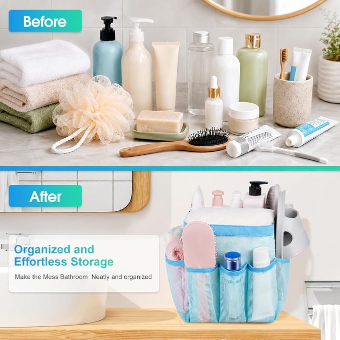 Mesh Shower Caddy Portable - 9 Pockets for College Dorm Room Essential | Large Capacity Mesh Shower Caddy with 9 Pockets, Portable Hanging Toiletry Bag for College Dorm, Gym, Camping and Beach