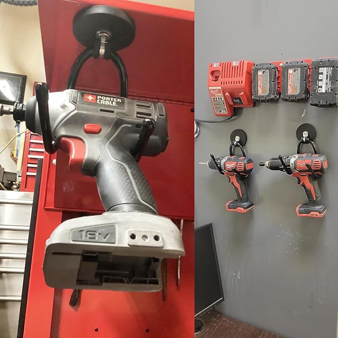4 Pack Strong Garage Magnetic Hooks, Power Tool Organizer Rack, Heavy Duty Storage Utility Magnet Hooks for Power Drill,Garden Tools, Hose,Pegboard,Garage, Workshop for Indoor & Outdoor Hanging