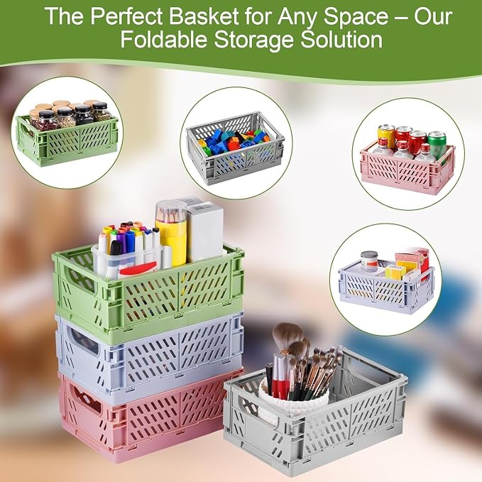 HUUSMOT 2-Pack Collapsible Plastic Storage Baskets, Blue, 9.8"x6.5"x3.8" | Pastel, Space-Saving, Collapsible Plastic Bins, Cute Mini Storage Crates, for Classroom, Kitchen, Office, Bedroom
