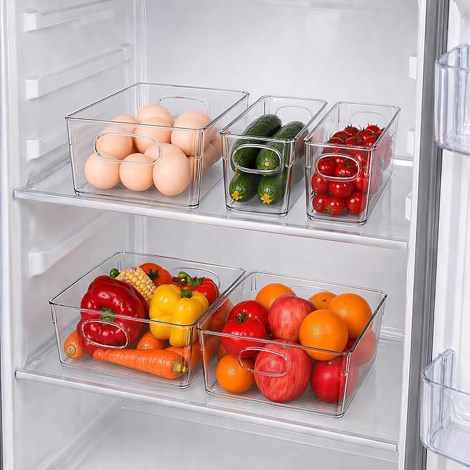 UFORU 5 Pack Clear Plastic Pantry Organizers and Storage with Handles | Non-slip Bottom Stability, Space-Saving Stackable Design, Clear Visibility, Thickened Plastic, Multi-Scene Storage Solutions