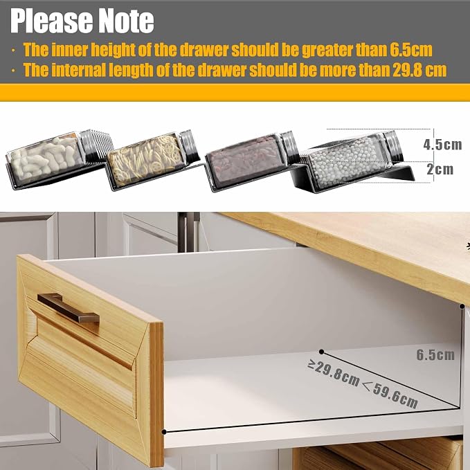 Famhap Spice Drawer Organizer Expandable 4 Tier for 11.6"-23.2" Wide Drawer | Durable Plastic, Slanted Seasoning Drawer Organizer, Use for Kitchen Spices Cosmetics