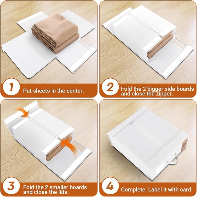 StorageTastic 2 Pack Bed Sheet Closet Organizers and Storage,Sturdy Foldable Storage Containers with Window and Label,Storage and Organization for Bedding Sheets,Duvet Covers,Blankets (White)