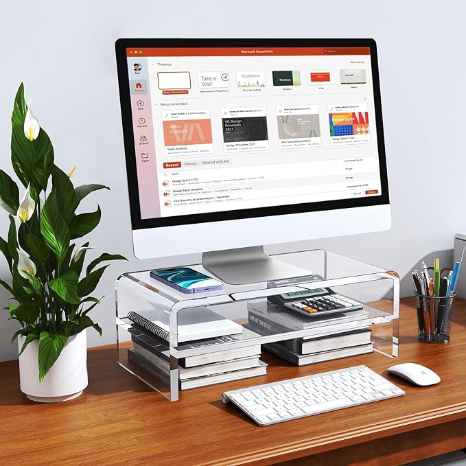 Egchi Acrylic Monitor Stand, 2 Tiers Clear Monitor Riser Computer Stand for Office, Home, Office, 5.12 Inches Hight PC Desk Stand for Keyboard Storage, Premium Platform for Laptop Printer TV Screen | for Office, Home, Office, PC Desk Stand for Keyboard...