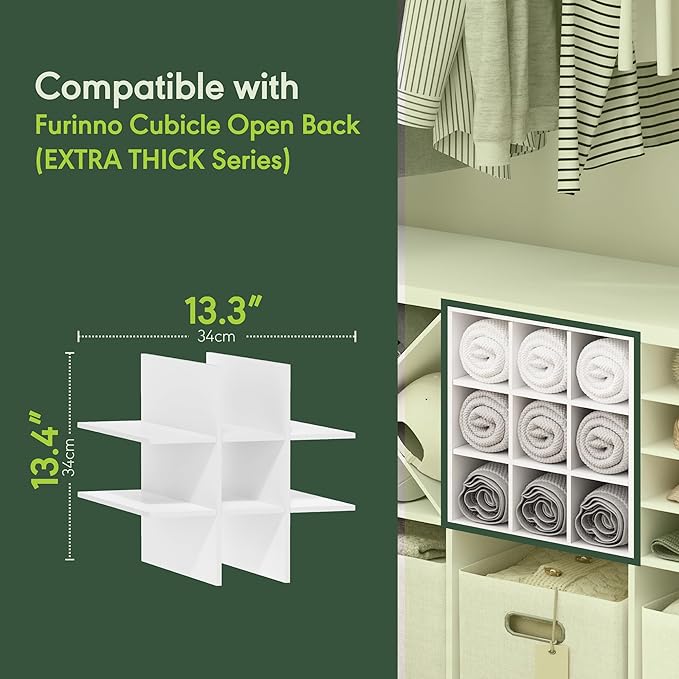 Furinno Cubicle 9-Compartment Cube Insert, Cube Organizer, Plain White | Grid Shelf Dividers, Fits into Furinno Extra Thick Cubes, for Organizers and Storage (Does not fit IKEA Kallax Shelving)