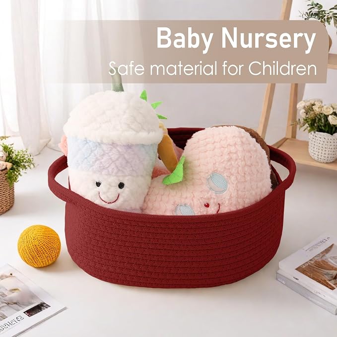 JMvicyroam Small Woven Basket, Empty Gift Basket, Red/1 Pack | Small Gift Basket, Cotton Rope, 12 x 8 x 21 in, Handles, Includes Ribbon and Bag, Birthday Gift Basket