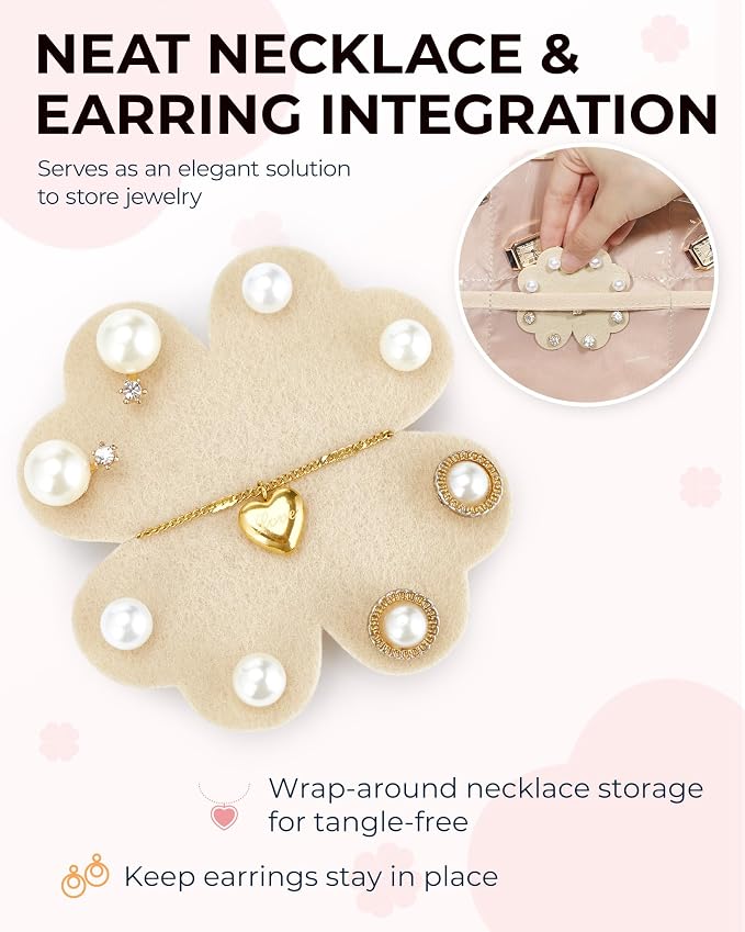 BAGSMART Hanging Jewelry Organizer Storage with Hanger Metal Hooks Double-Sided Jewelry Holder for Earrings, Necklaces, Rings on Closet, Wall, Door, 1 piece Large Beige