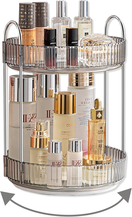 Asayuee 360 Rotating Makeup Organizer for Vanity,Bathroom Countertop Organizer,Spinning Perfume Organizer&Vanity Organizer(Grey-2 Tier)