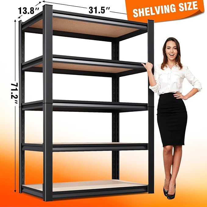 3Pack Garage Shelving, 2500lbs Storage Shelves ,Adjustable Heavy Duty Shelving Unit,5tire Tall Garage Shelves，Wood Standing Shelf Units,Utility Rack For Kitchen Garage W 71.2''H*31.5''W*13.8''D